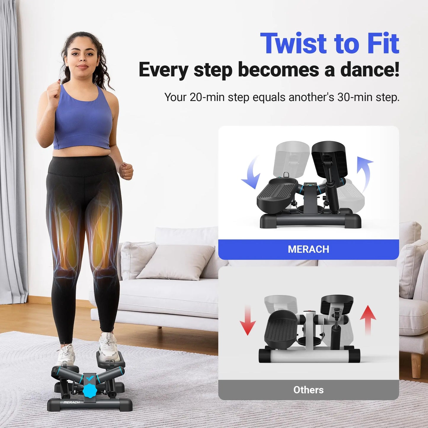 Merach Mini Stepper Exercise Equipment Twist Stair Stepper 330 Pounds Capacity with Resistance Band for Fitness