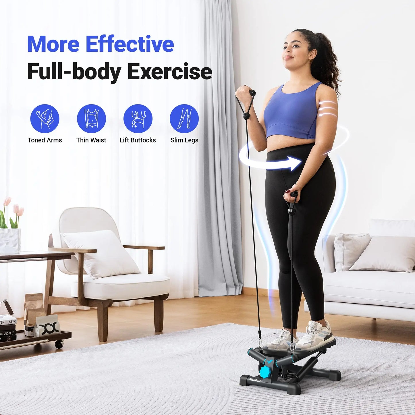 Merach Mini Stepper Exercise Equipment Twist Stair Stepper 330 Pounds Capacity with Resistance Band for Fitness