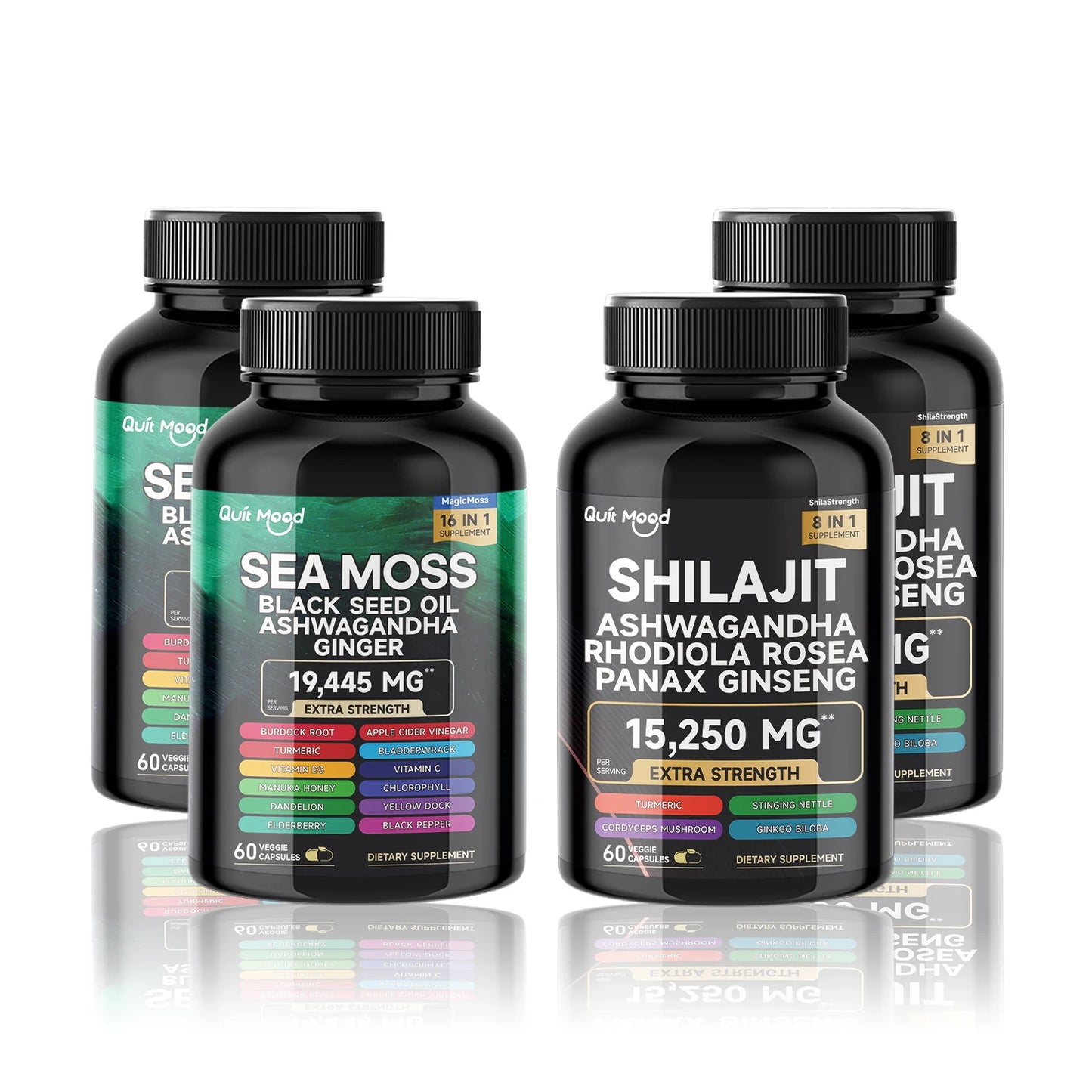 Sea Moss and Shilajit Bundle 120 Capsules with Black Seed Oil Ashwagandha Ginger Burdock Root Turmeric and Black Pepper