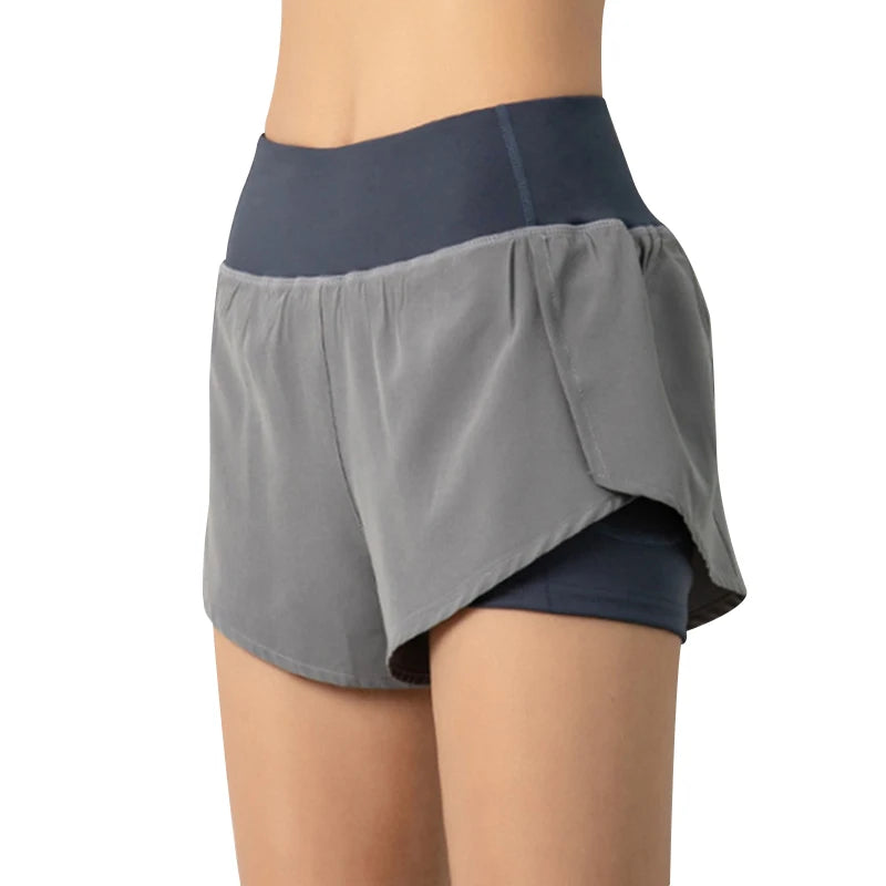 2024 Hot Sale Women's High Elasticity Fitness Shorts Ladies Quick Dry Double Layer Shorts With Pocket Summer Shorts