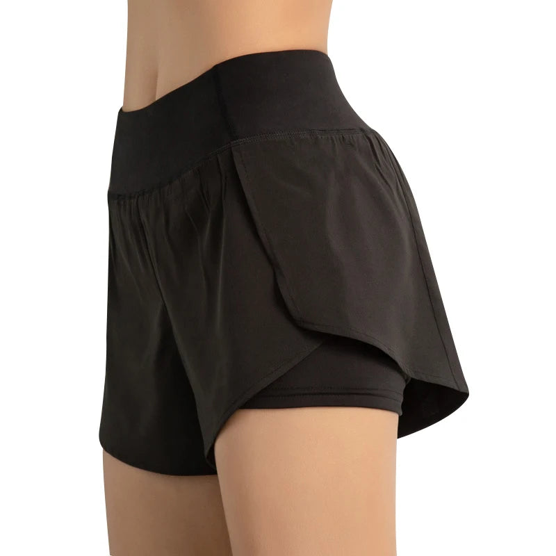 2024 Hot Sale Women's High Elasticity Fitness Shorts Ladies Quick Dry Double Layer Shorts With Pocket Summer Shorts
