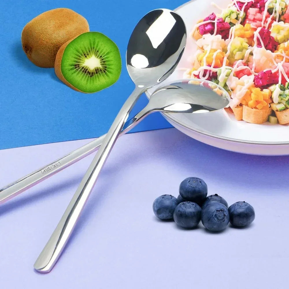 Set of 5 Premium Korean Soup Spoons, 8 Inch 18/10 Stainless Steel Long Handle Rice and Asian Spoon for Home, Kitchen, Restaurant