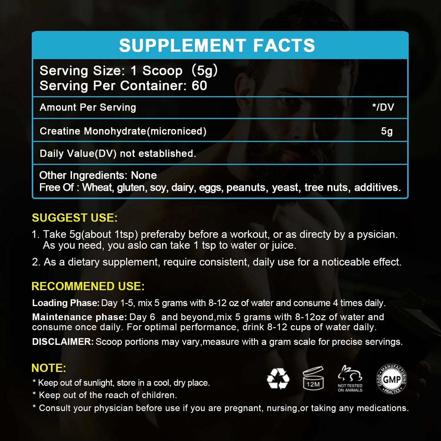Beworths 300g Creatine Monohydrate Fitness Supplements Build Muscle Endurance Non-GMO Gluten-Free