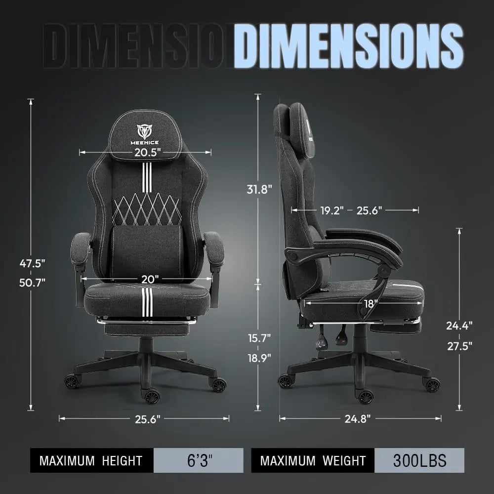 Gaming Chair Fabric, Big and Tall Gaming Chairs for Adults with Pocket Spring Cushion,Adjustable High Back Gamer Chair 300LBS