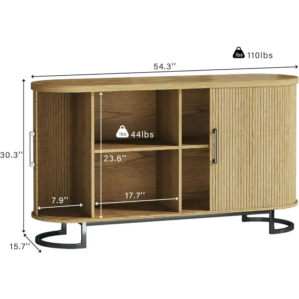 Sideboard Buffet Cabinet with Storage, 54.3" Fluted Buffet Cabinet with Tambour, Sideboard Buffet with Adjustable Shelves