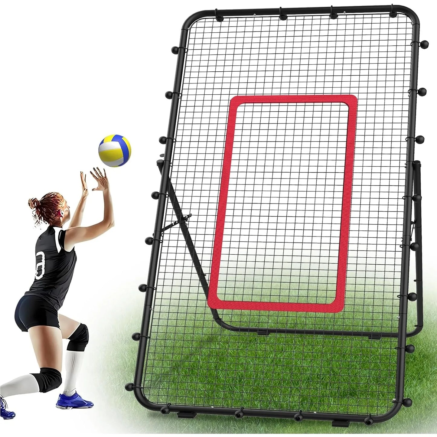 Adjustable 7x4ft Volleyball Net - Multi-Sport Rebounder for Lacrosse/Baseball/Soccer/Tennis, Backyard Hitting & Serving Practice
