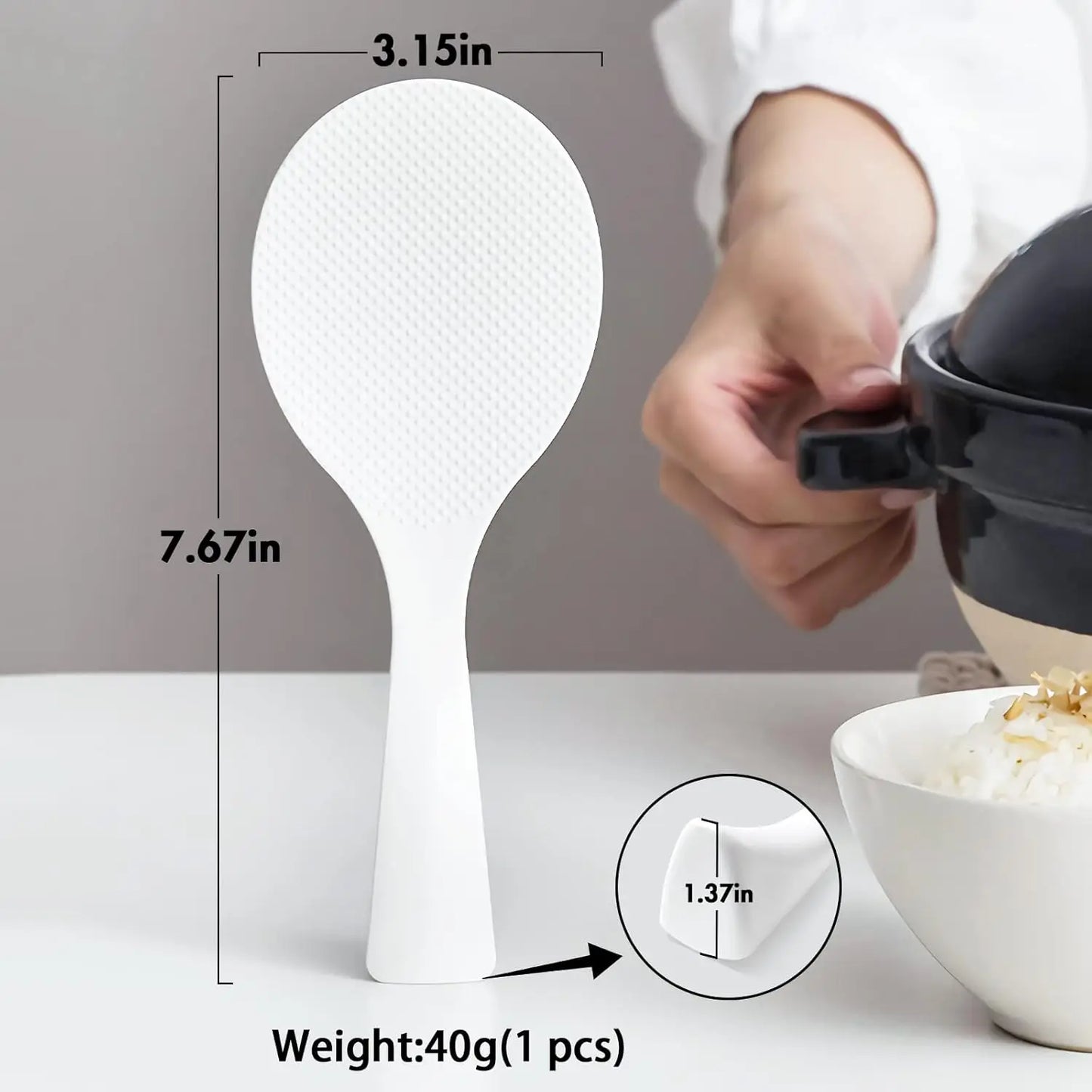 2 Pcs Plastic Rice Paddle,Non Stick Standing Rice Spoon Scooper Spatula,Heat Resistant Rice Cooker Spoon (White)