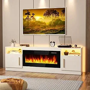Fireplace TV Stand Entertainment Center with 36" Fireplace, 70" Wooden TV Stand for TVs Up to 80",Media TV Console with High Gl