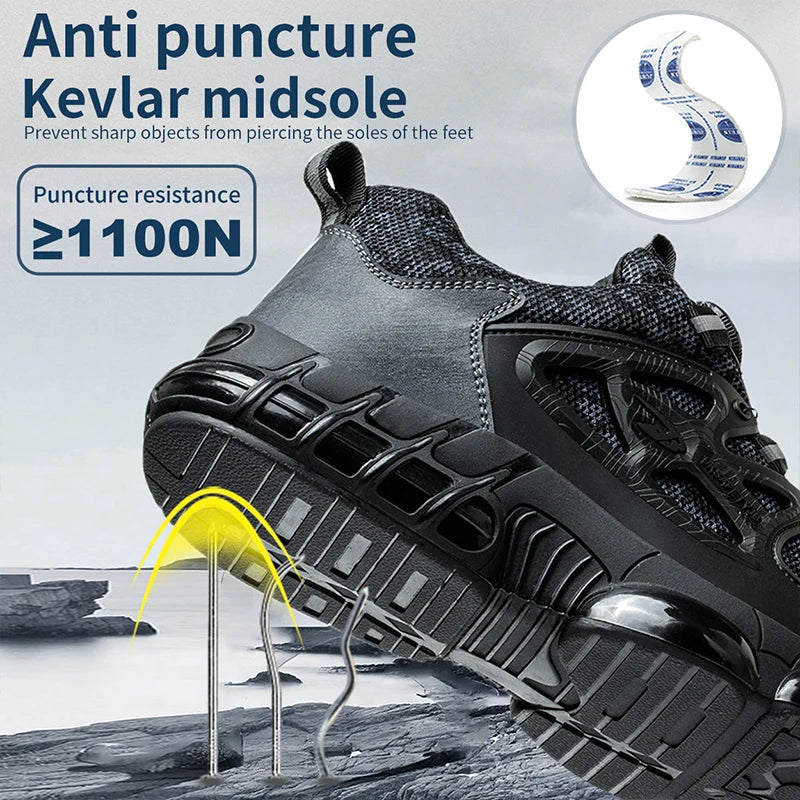 Slack Stab Proof Work Shoes with Elastic Buttons and Lace Up Design