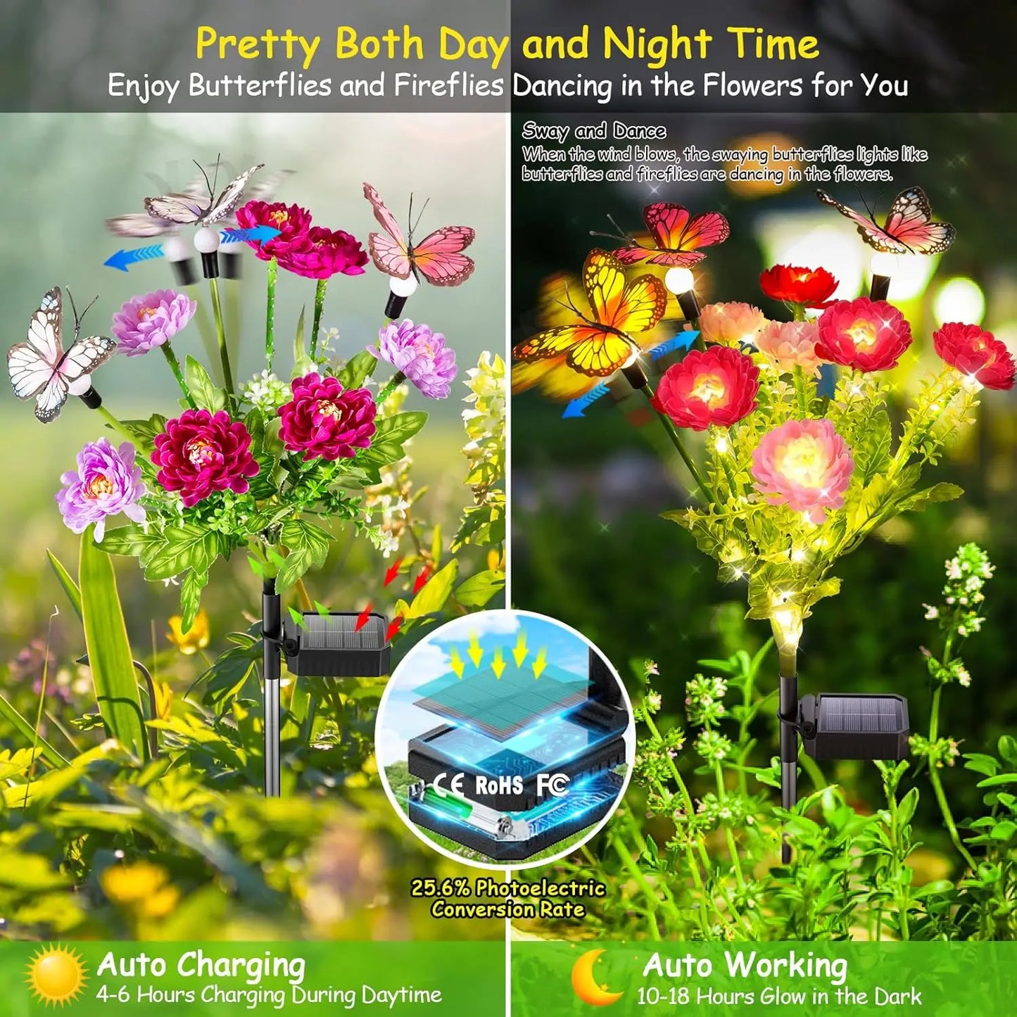 2/4 Pack Solar Garden Lights: Butterfly & Snowdrop Flowers, Patio/Backyard/Flower Beds Decor, Gift for Mom