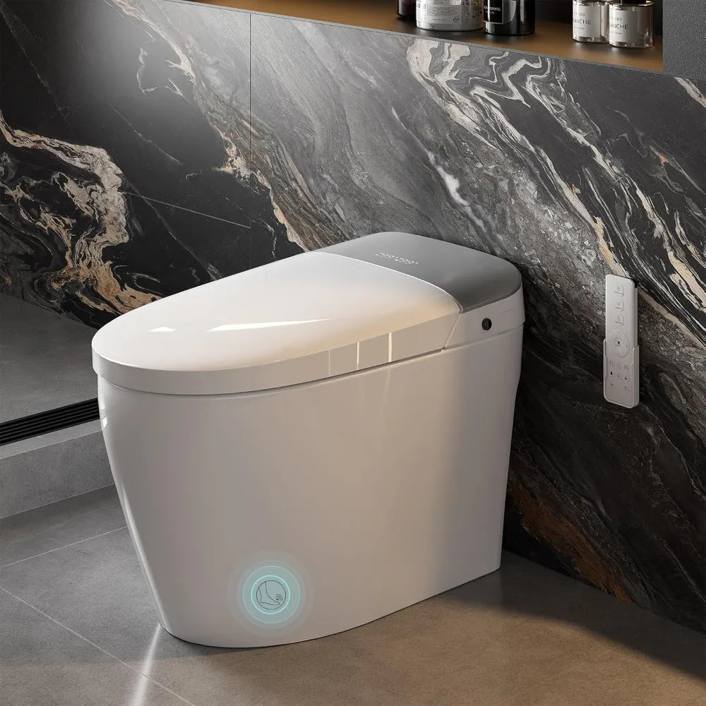 Smart Toilet, Bidet Toilet with Pump Assisted Flush, Foot Sensor Operation, Heated Bidet Seat, Warm Water, Dryer