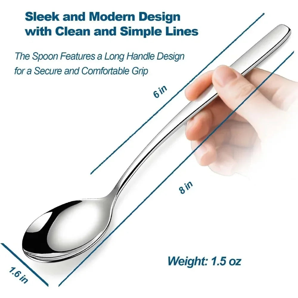 Set of 5 Premium Korean Soup Spoons, 8 Inch 18/10 Stainless Steel Long Handle Rice and Asian Spoon for Home, Kitchen, Restaurant