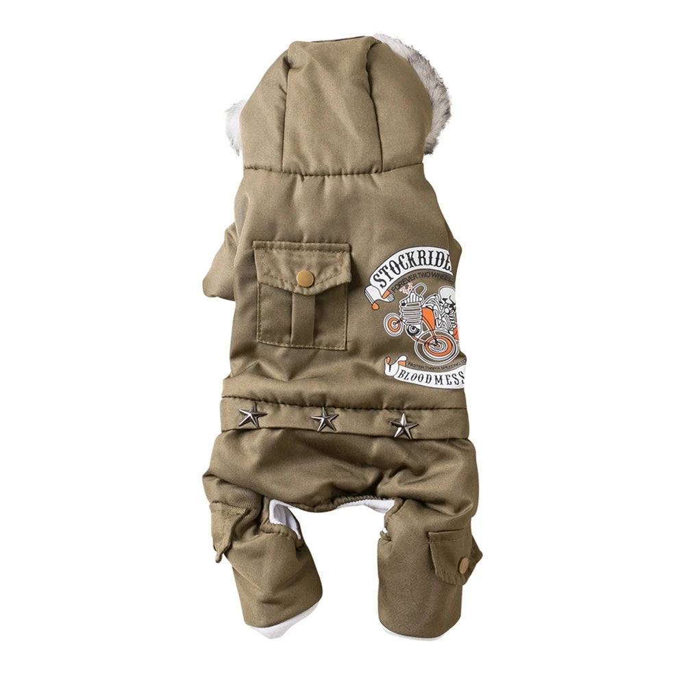 Pet Dog Thickness Hooded Driver Style Four Legs Cotton Winter Coat Windproof Dog Jumpsuit Warm Small Puppy Dogs Clothing