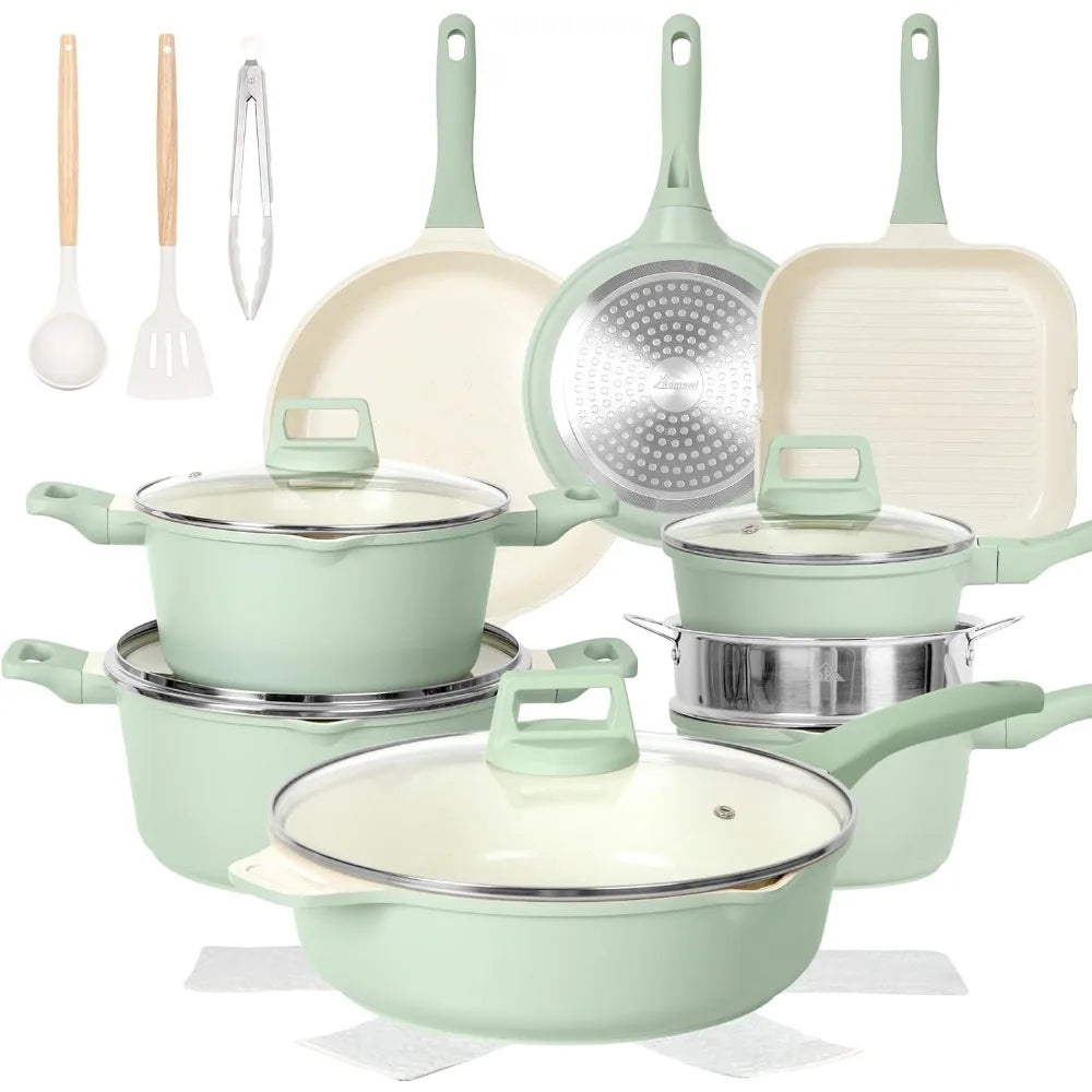 23pcs Pots and Pans Set Non Stick, Kitchen Cookware Set with Casserole, Frying & Saucepans, Oven Safe & Stovetop Agnostic (Gas,