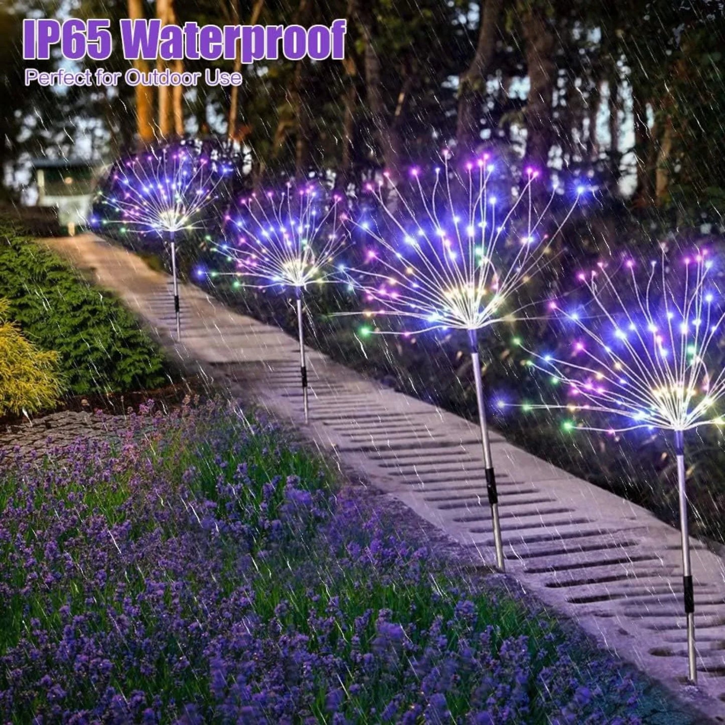 4 Pack Solar Firework String Lights IP65 Waterproof 8 Modes with Remote Outdoor Christmas Decor for Garden Patio Party