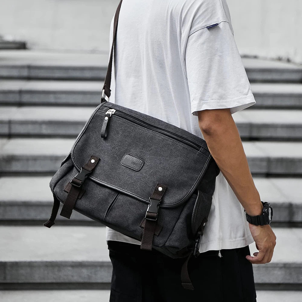 Large Capacity Vintage Crossbody Bag for Men and Women Adjustable Strap Water Resistant Messenger Handbag