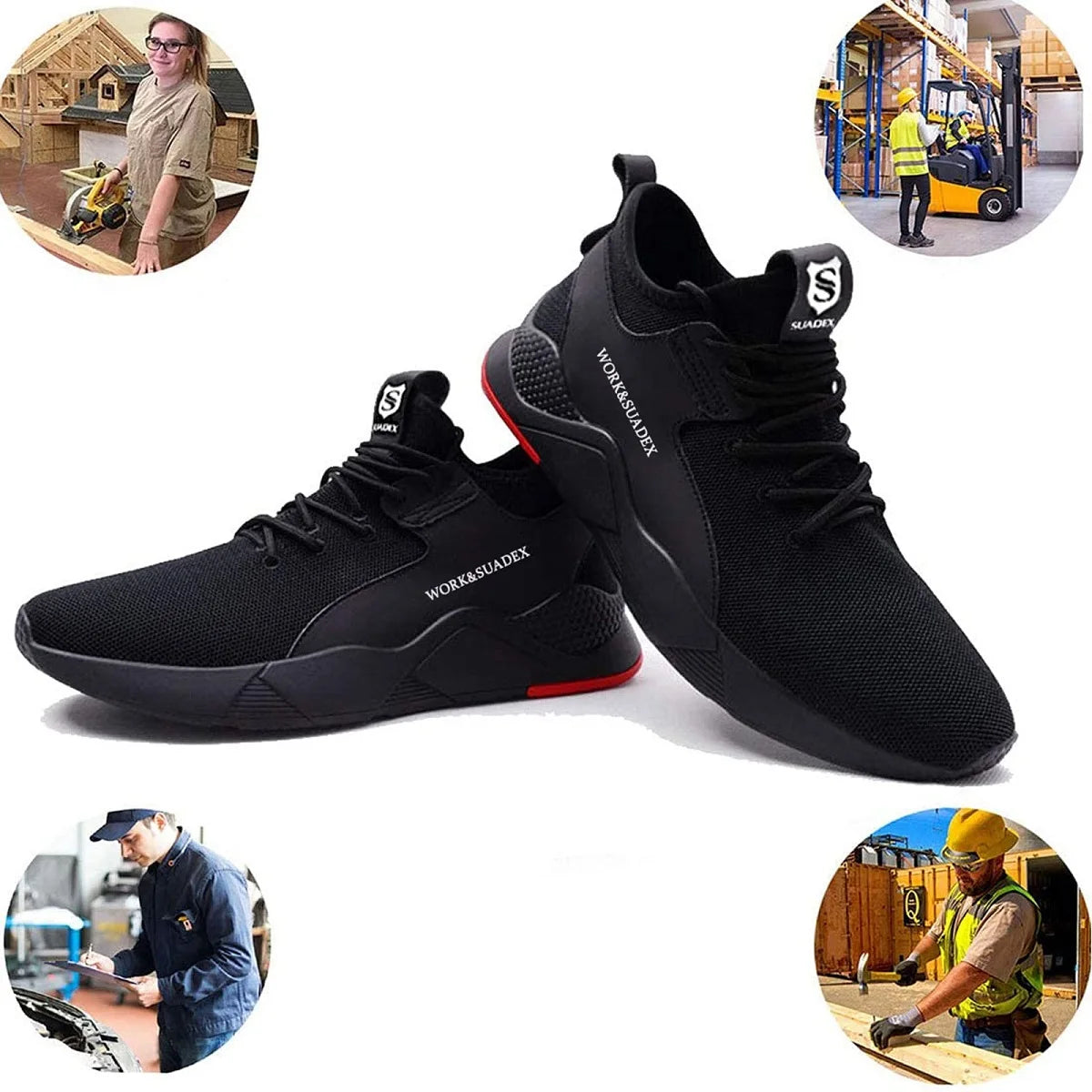 SUADEX Men's Work Safety Shoes Steel Toe Cap Anti-Smashing Puncture Proof Construction Boots Non-Slip Breathable Work Footwear