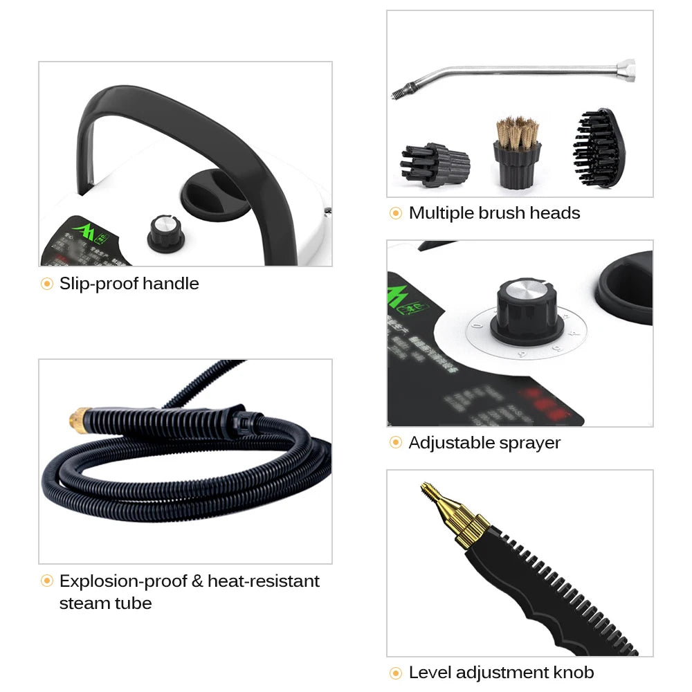 2500W Portable Handheld Steam Cleaner High Temperature Pressurized Steam Cleaning Machine with Brush Heads for Kitchen Furniture