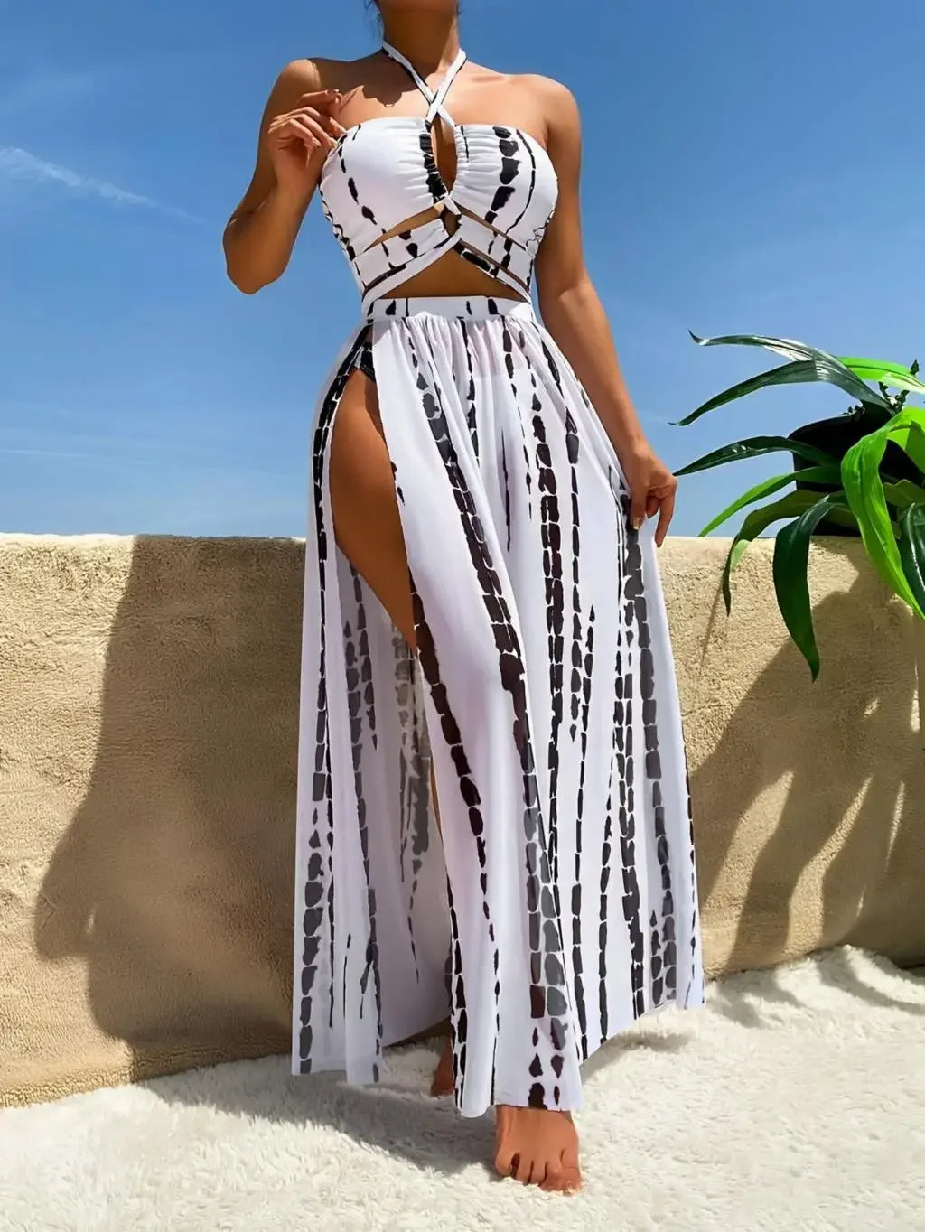 3 Pieces Halter Bikini 2025 Swimsuit Women & Beach Skirt Swimwear Female Sexy Bathers Bathing Swimming Swim Suit Beachwear