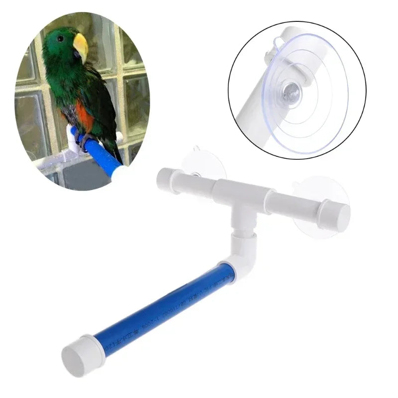 Suction Cup Bird Window and Shower Perch Toy for Parrot Macaw Cockatoo African Conure Parakeet Bath Stand Toys