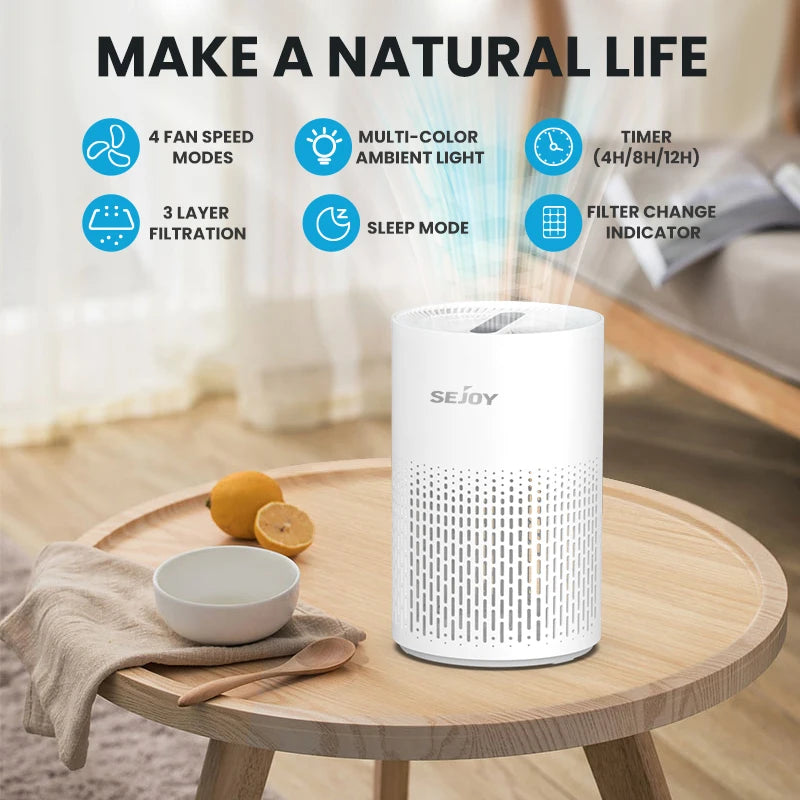 Sejoy Air Purifiers for Bedroom H13 True HEPA Air Filter,4 Speeds,Timer,Quiet Air Cleaner for Home, Office, Living Room