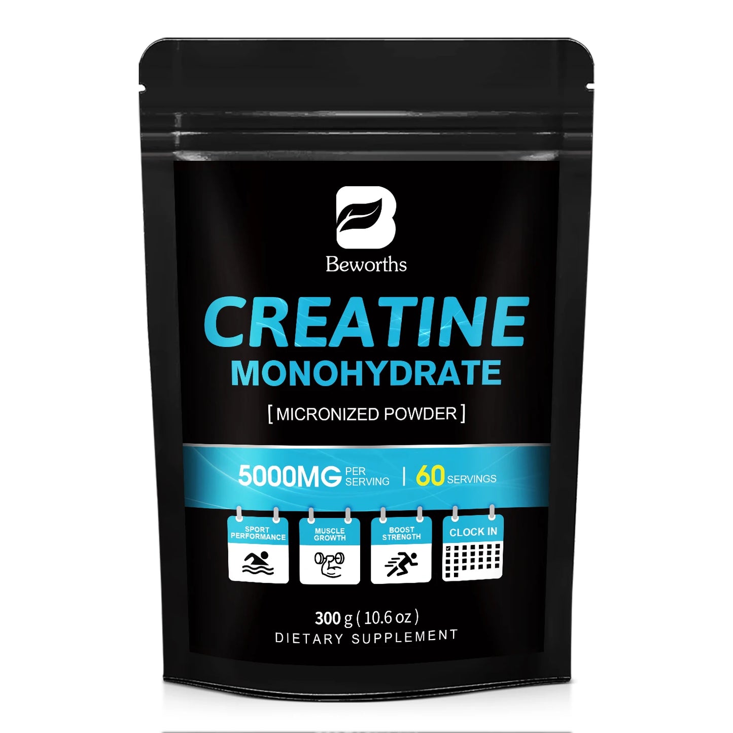 Beworths 300g Creatine Monohydrate Fitness Supplements Build Muscle Endurance Non-GMO Gluten-Free