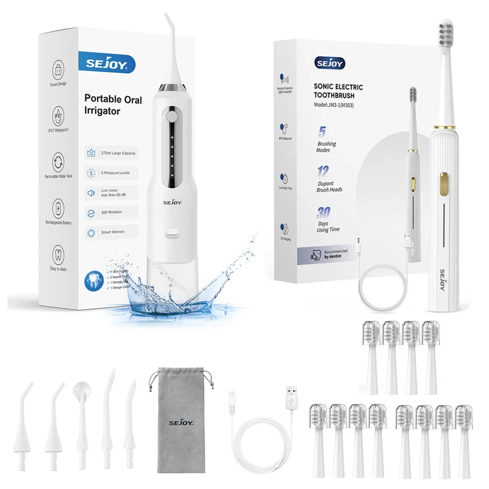 Sejoy Cordless Oral Irrigator Kits Dental Flosser Portable Teeth Picks and Electric Toothbrush Teeth Cleaner