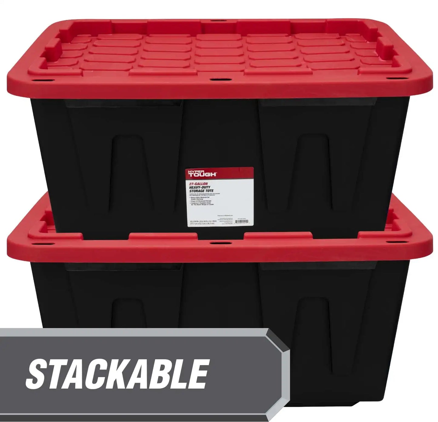 4 Pack, 27 Gallon Large Storage Bin, Plastic Storage Container with Stackable Snap-On Lid, Black and Red