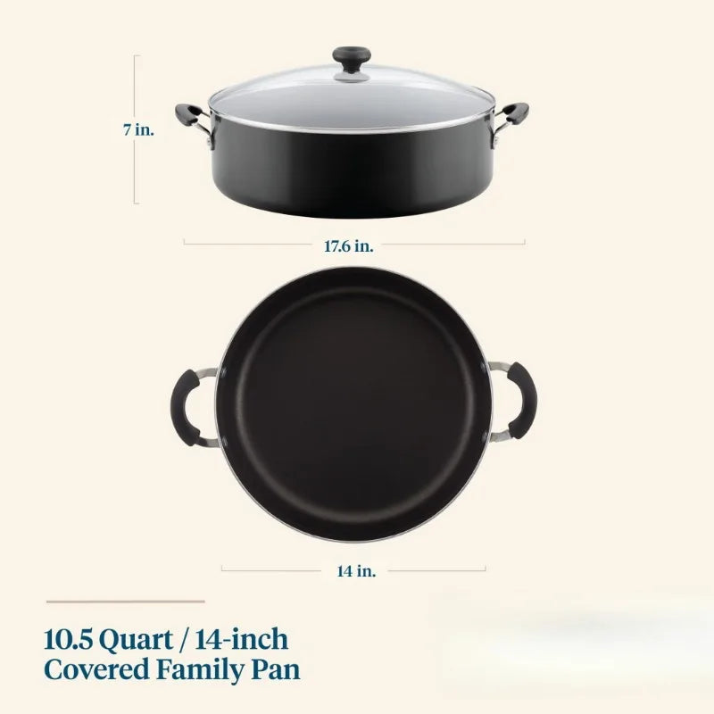Nonstick Family Pan, Jumbo Cooker with Lid, Easy Clean 14 inch Aluminum Nonstick Covered Family Pan