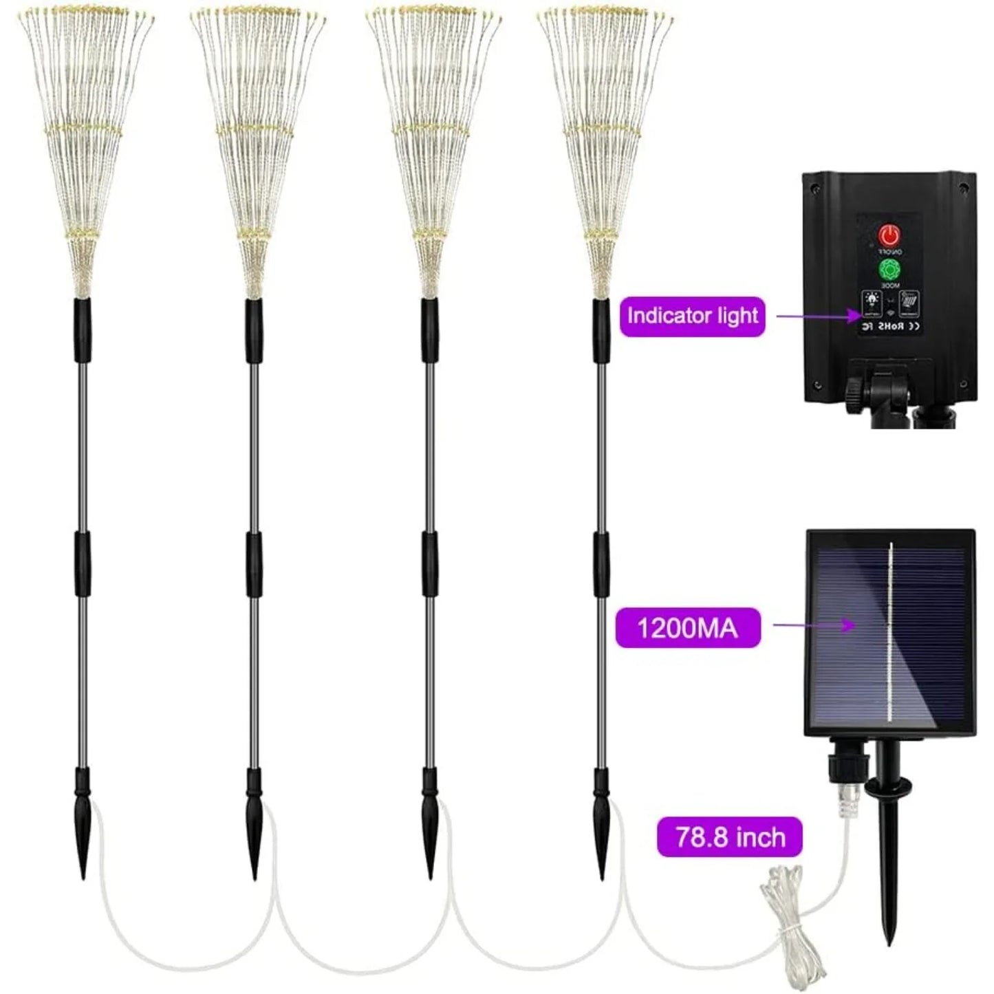 4 Pack Solar Firework String Lights IP65 Waterproof 8 Modes with Remote Outdoor Christmas Decor for Garden Patio Party