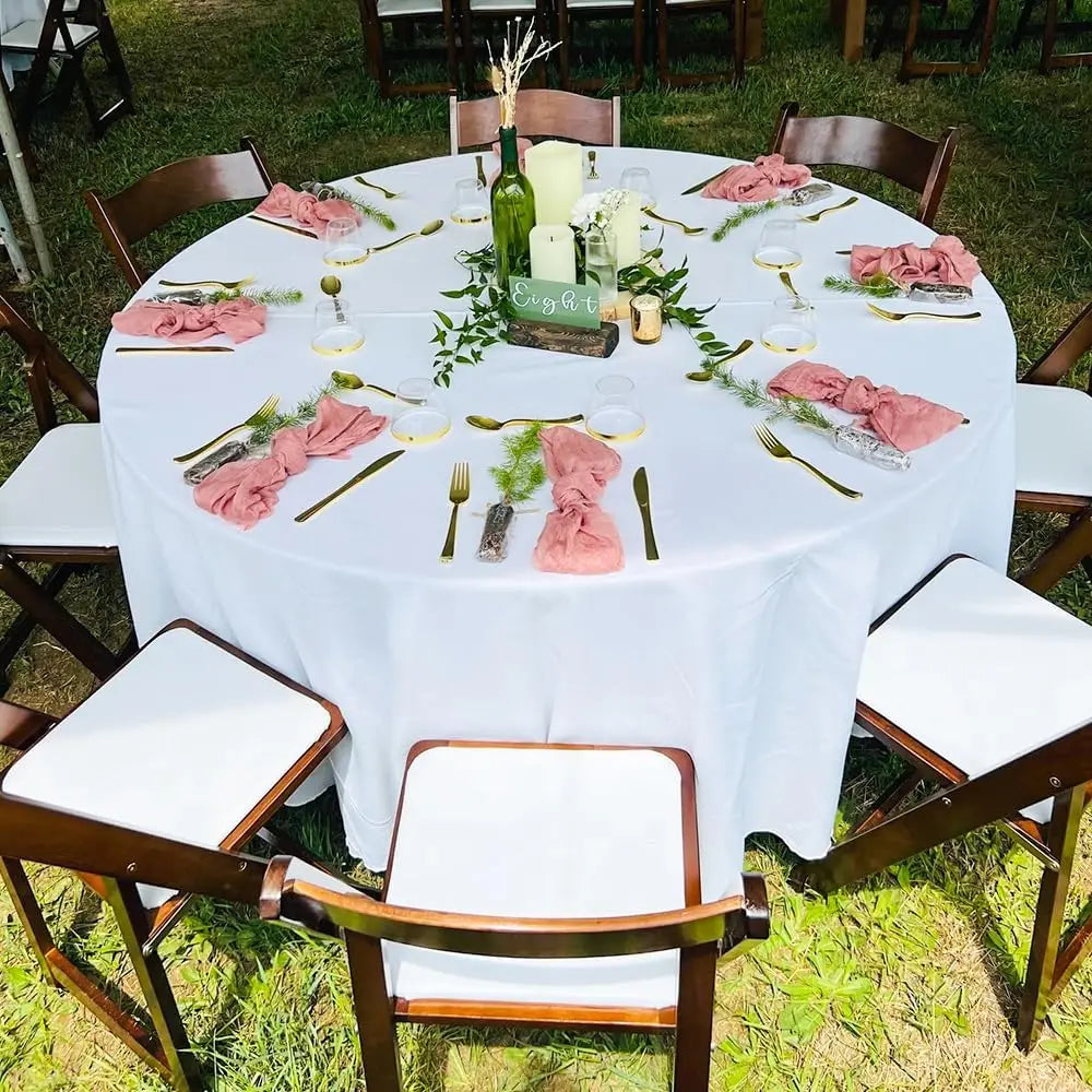 10 Pack Round Tablecloth White 120 Inch, Stain Resistant and Wrinkle Polyester Table Cloth, Washable Table Cover