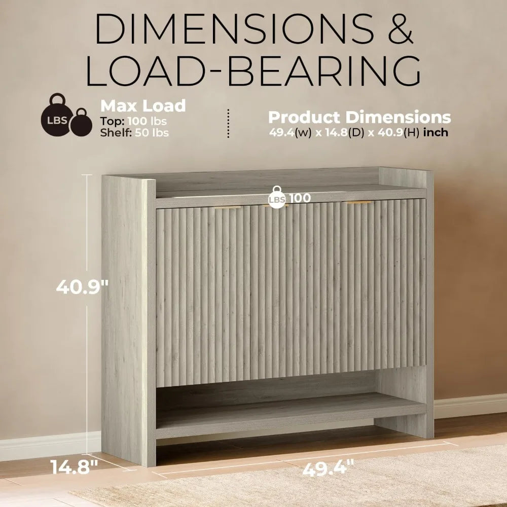 49.4" Fluted Shoe Cabinet, 3 Hinge Doors and 5 Shelves, Shoe Storage Organzier Rack with Handle for Entryway Hallway Bedroom Liv