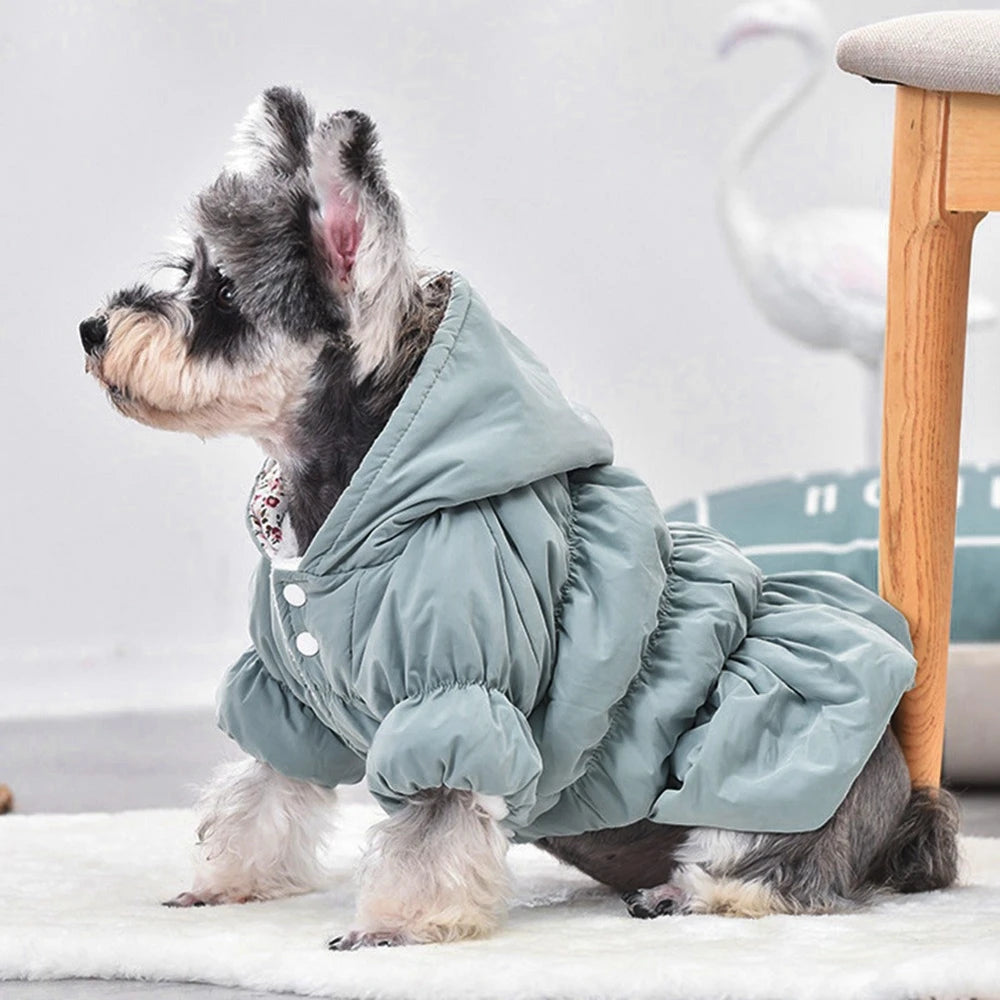 New Princess Dog Pet Warm Dress Hoodie Floral Bubble Skirt Girl Dog Cat Winter Coat Outfit Clothes 6 Sizes