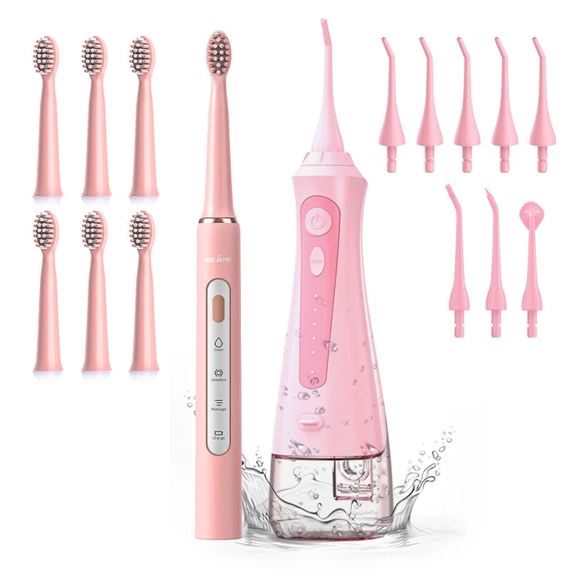 SEJOY Irrigator Dental + Electric Toothbrush Set Water Flosser Mouth Teeth Cleaning Machine For Home