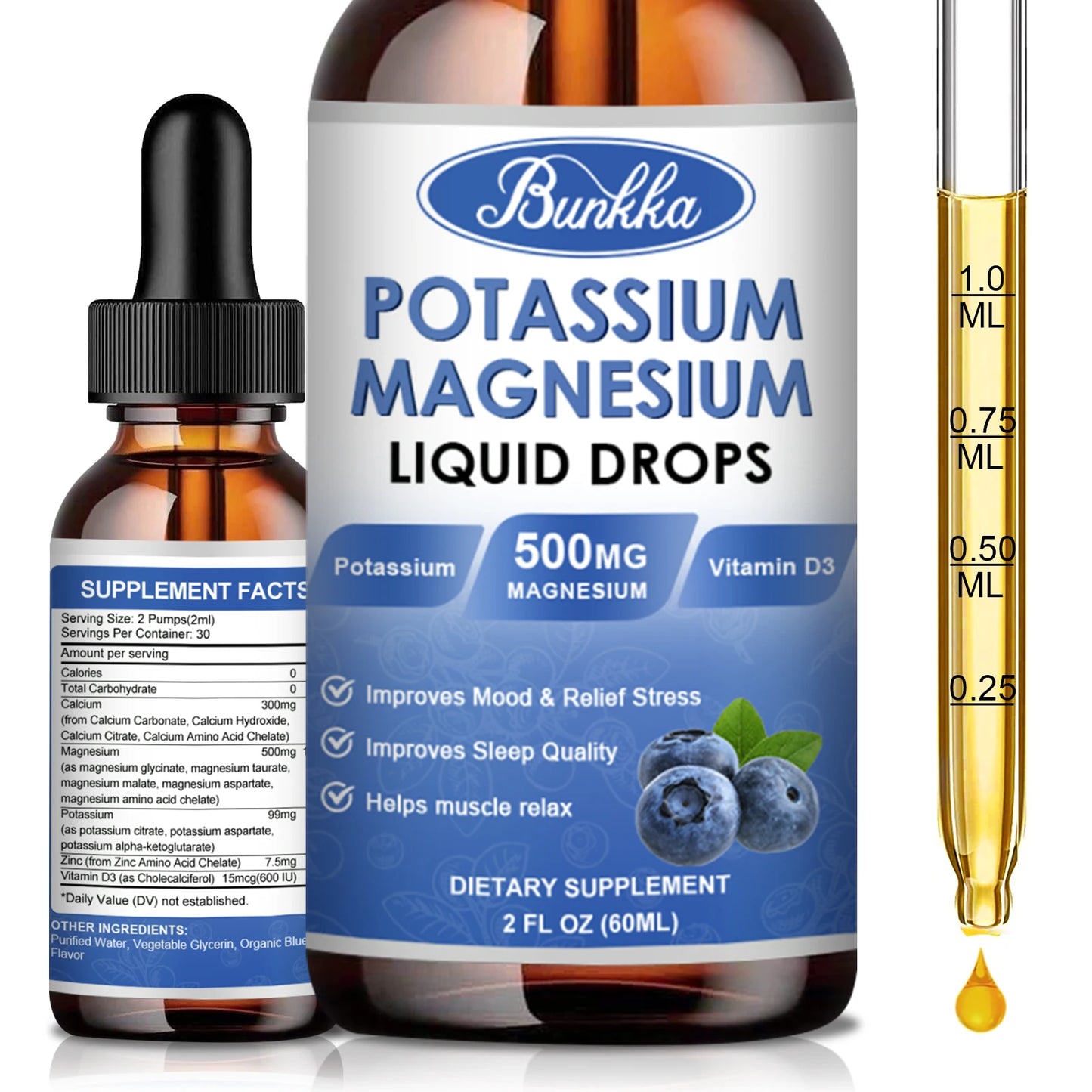 Potassium Magnesium Supplement Liquid High Absorption Calm Magnesium Complex 500mg Potassium 99mg Calcium Vitamin D3 Zinc