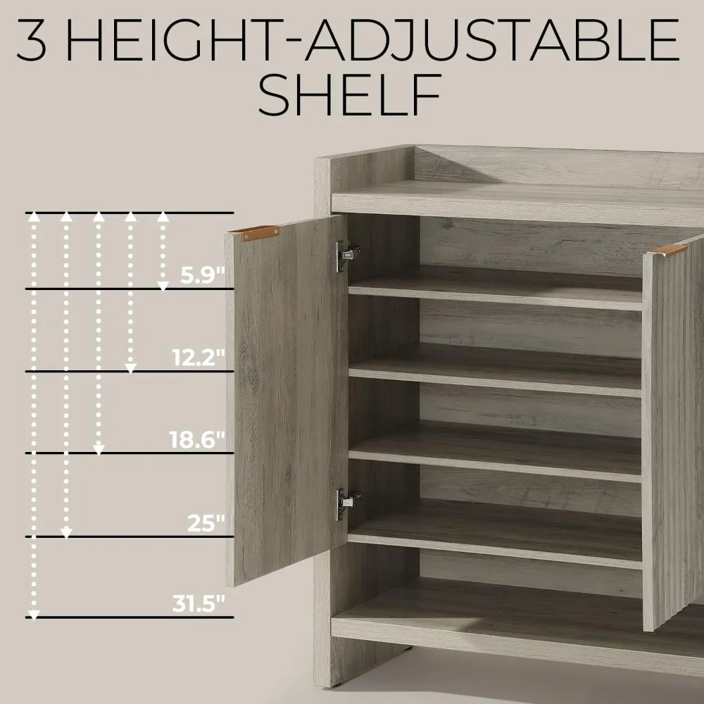 49.4" Fluted Shoe Cabinet, 3 Hinge Doors and 5 Shelves, Shoe Storage Organzier Rack with Handle for Entryway Hallway Bedroom Liv
