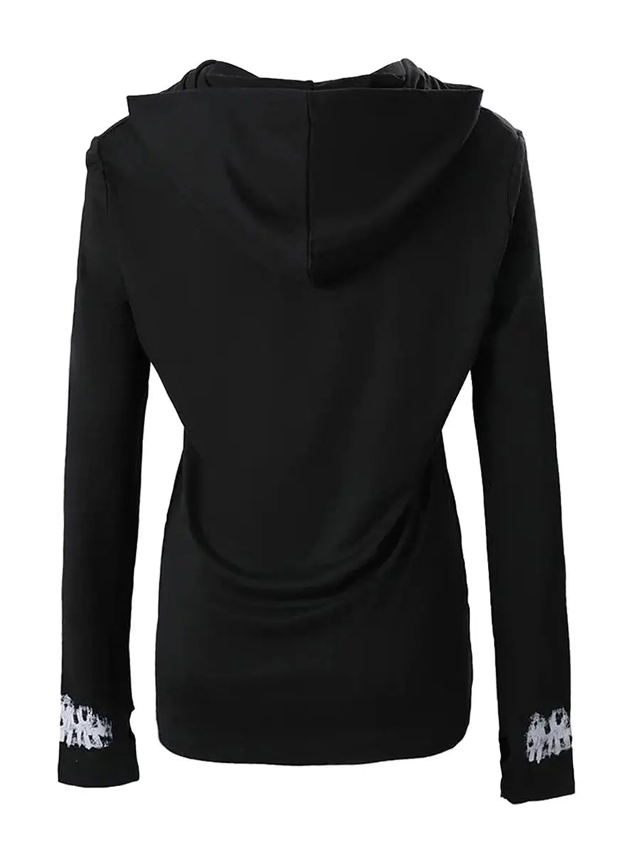 Women s Long Sleeve Halloween Skull Print Hooded Hoodies Shirts Spring Fall Casual Tops Streetwear Fashion Pullover Sweatshirt