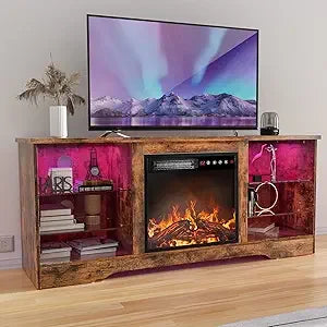 Fireplace TV Stand Entertainment Center with 36" Fireplace, 70" Wooden TV Stand for TVs Up to 80",Media TV Console with High Gl