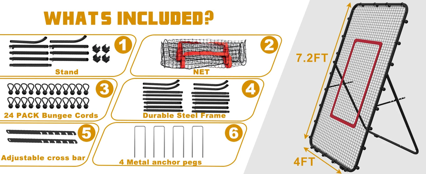 Adjustable 7x4ft Volleyball Net - Multi-Sport Rebounder for Lacrosse/Baseball/Soccer/Tennis, Backyard Hitting & Serving Practice