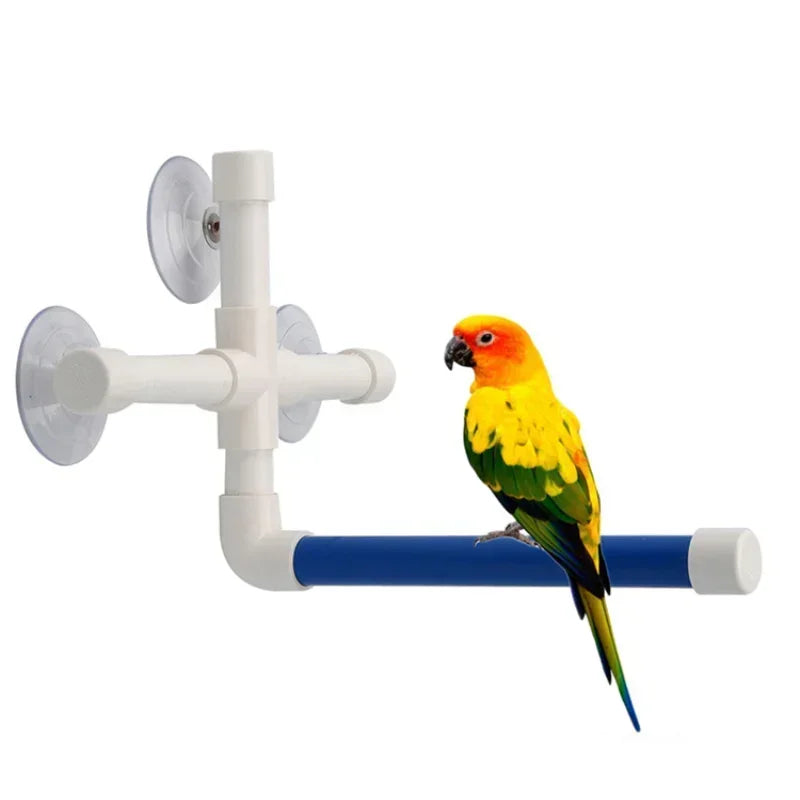 Suction Cup Bird Window and Shower Perch Toy for Parrot Macaw Cockatoo African Conure Parakeet Bath Stand Toys