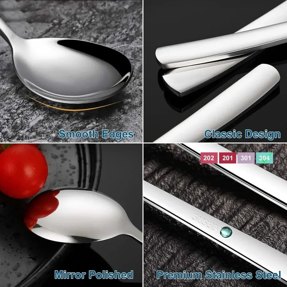 Set of 5 Premium Korean Soup Spoons, 8 Inch 18/10 Stainless Steel Long Handle Rice and Asian Spoon for Home, Kitchen, Restaurant