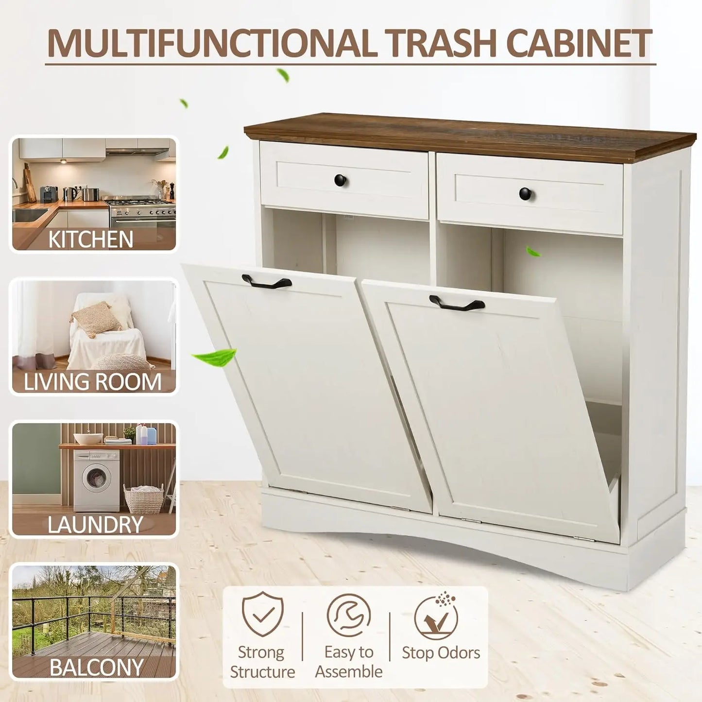 Double Tilt Out Trash Cabinet Freestanding Kitchen Trash Cabinet, 2x13 Gallons Hidden Garbage Recycling Cabinet with Hideaway