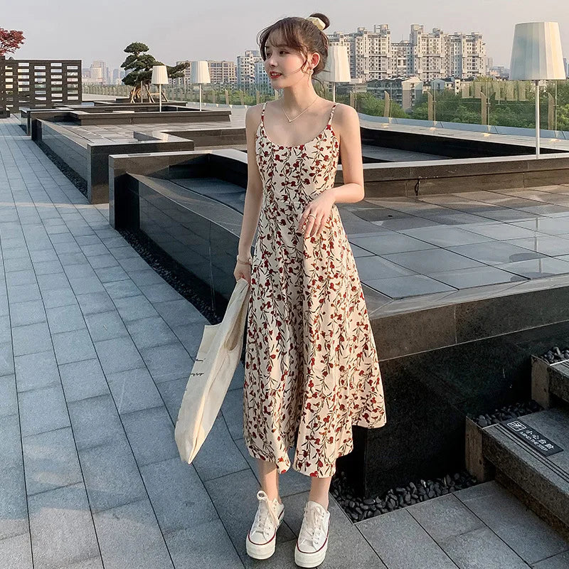 Floral Suspender Dress for Women with Waist Slim Summer Fresh 2025 New Long Skirt for Women