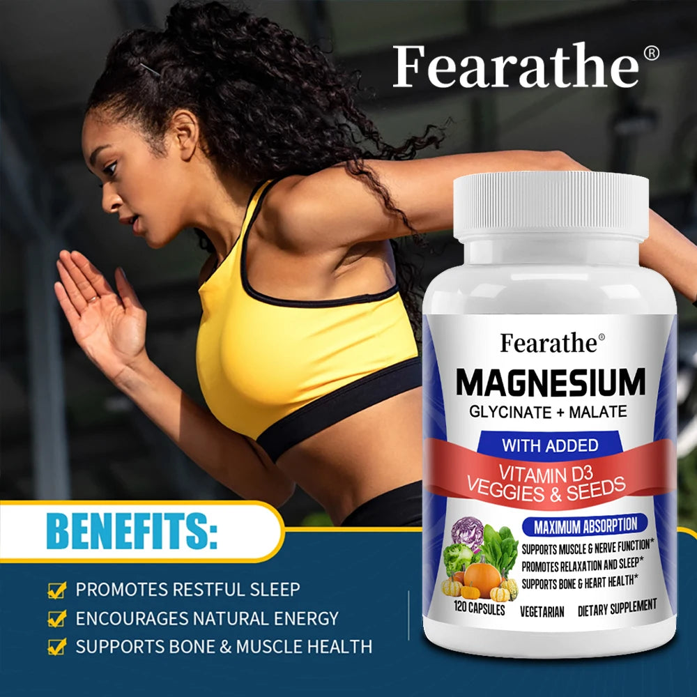 Magnesium Capsules Magnesium Malate and Glycinate Supplement Boosts Immunity Promotes Heart Health and Strong Bones