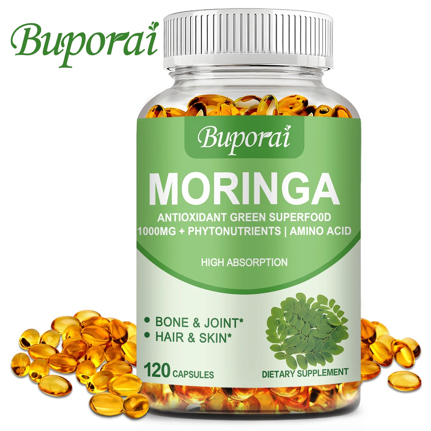 Moringa Immune System Energy and Metabolism Natural Anti-Inflammatory Helps Detox and Fat Burn 120 Capsules