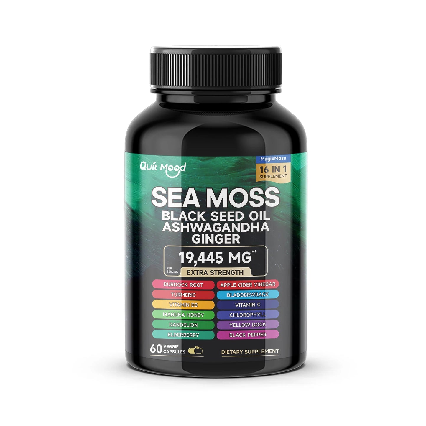 Sea Moss and Shilajit Bundle 120 Capsules with Black Seed Oil Ashwagandha Ginger Burdock Root Turmeric and Black Pepper