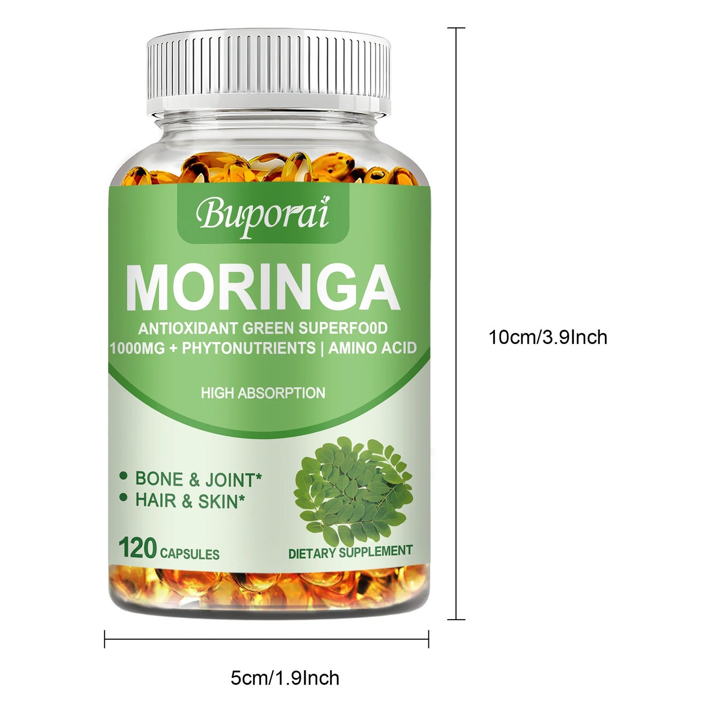 Moringa Immune System Energy and Metabolism Natural Anti-Inflammatory Helps Detox and Fat Burn 120 Capsules