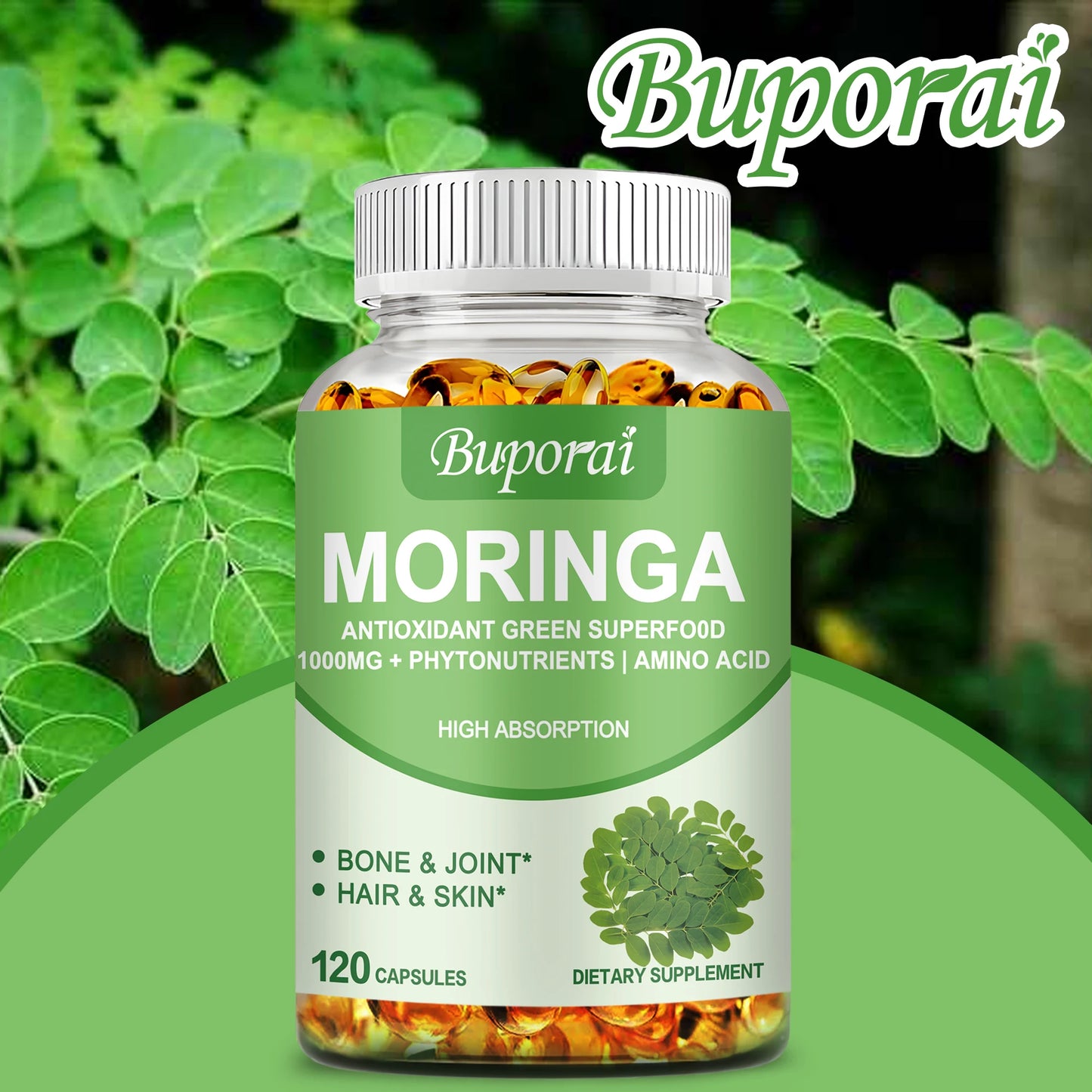 Moringa Immune System Energy and Metabolism Natural Anti-Inflammatory Helps Detox and Fat Burn 120 Capsules