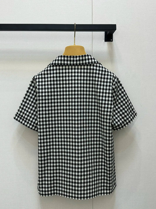 2025 Summer New Black&White Light Plaid Short-Sleeved Shirt Smooth Delicate Skin-Friendly Breathable Wrinkle Texture Praise