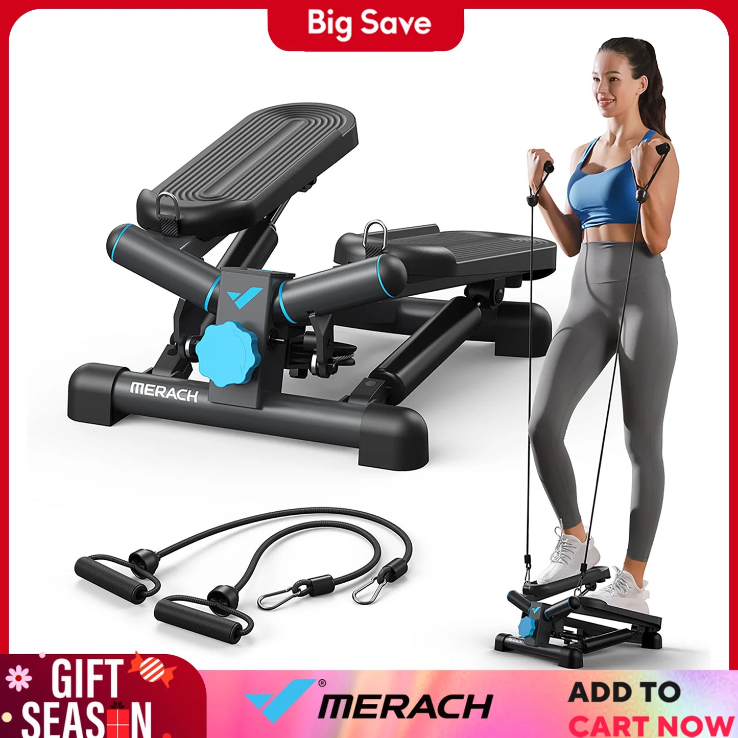 Merach Mini Stepper Exercise Equipment Twist Stair Stepper 330 Pounds Capacity with Resistance Band for Fitness